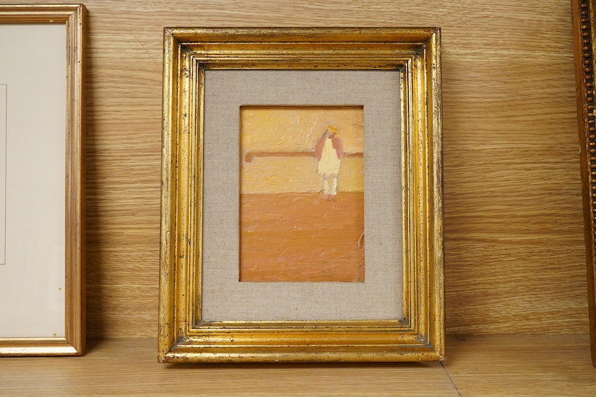 Alan Lambirth (b.1959), 'Little girl', unsigned, label verso, impasto oil on board, 15 x 10cm, gilt frame